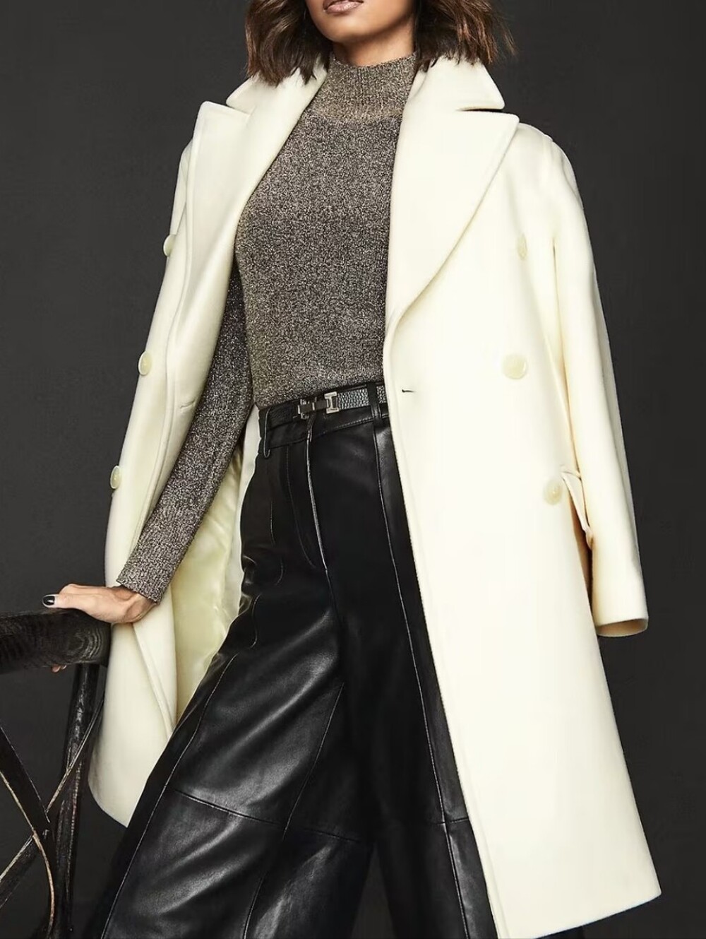 Reiss Cream Double-Breasted Wool / CashmerePea Coat